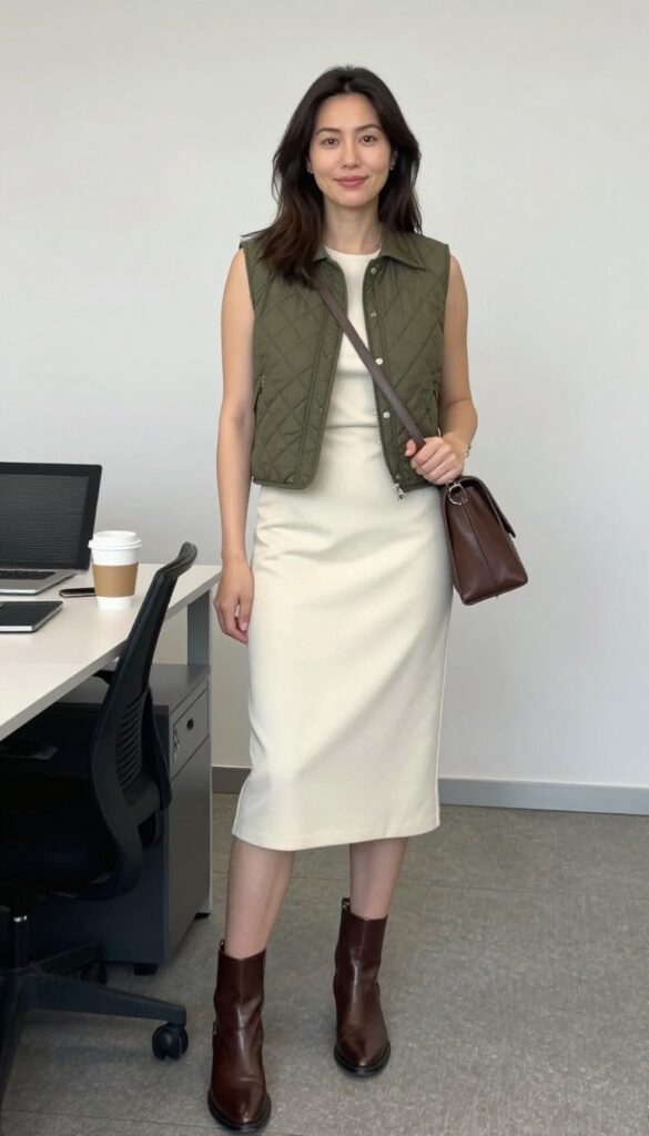 5. Quilted Vest with Midi Dress