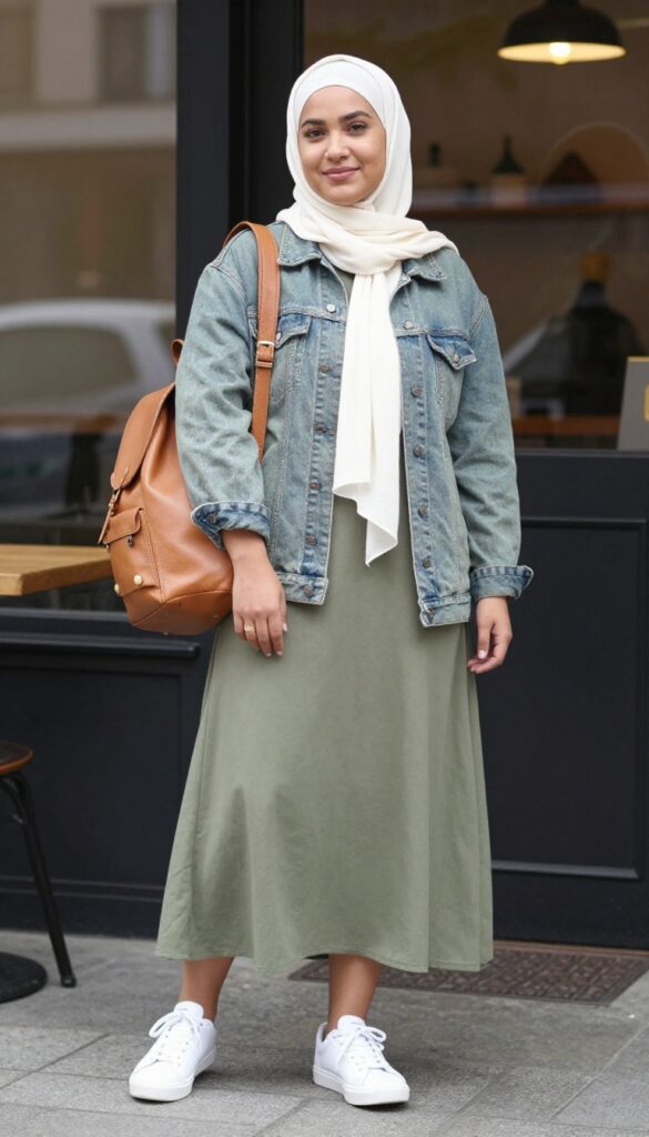 7. A-Line Dress with a Denim Jacket