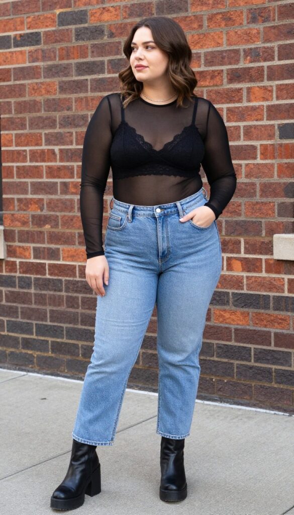 6. Mesh Top with a Bandeau and Jeans