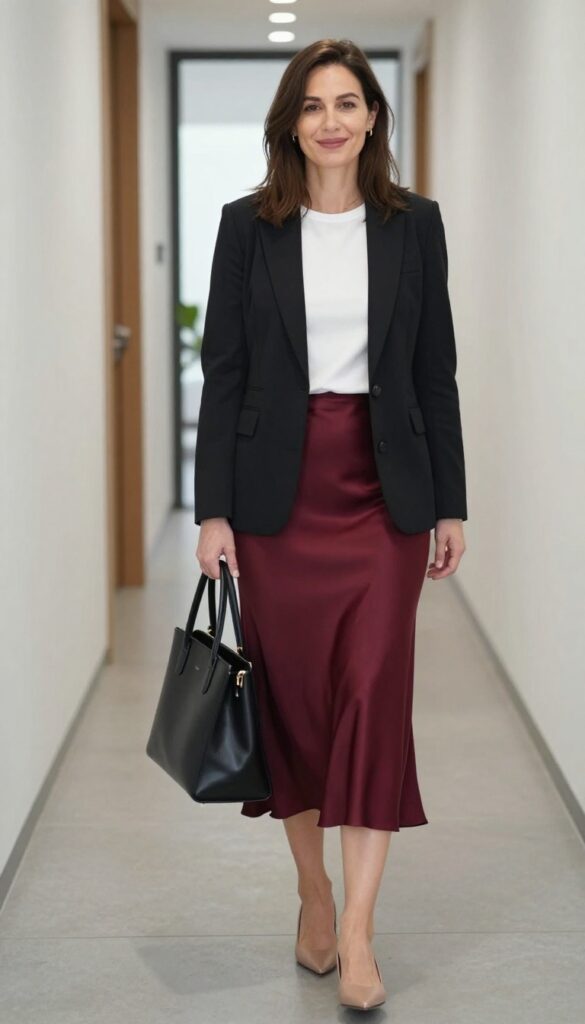 11. Satin Slip Skirt + Blazer + Simple Tee