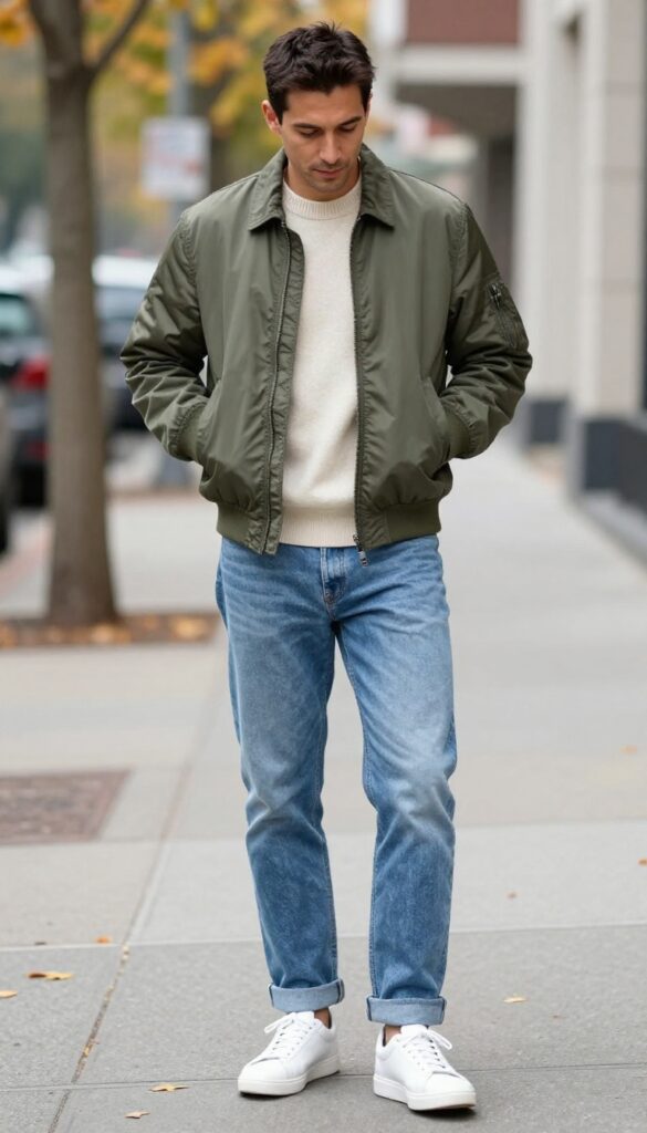 12. Bomber Jacket with Rolled Hem Jeans