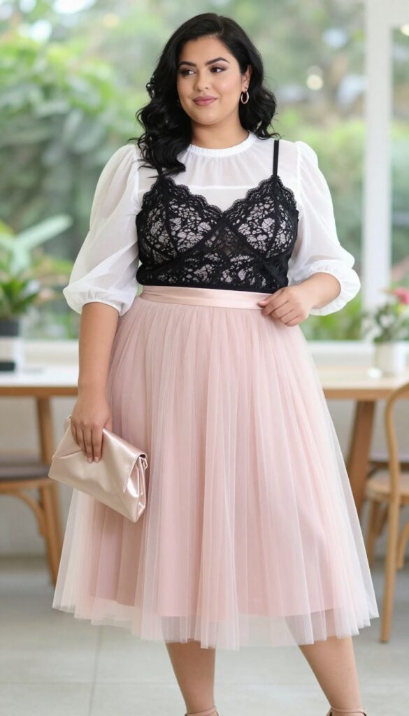 9. Sheer Blouse with Camisole and Tulle Skirt