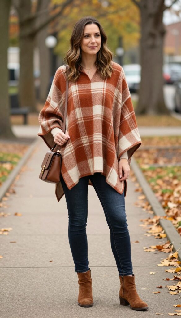 15. Poncho + Skinny Jeans + Knee-High Boots