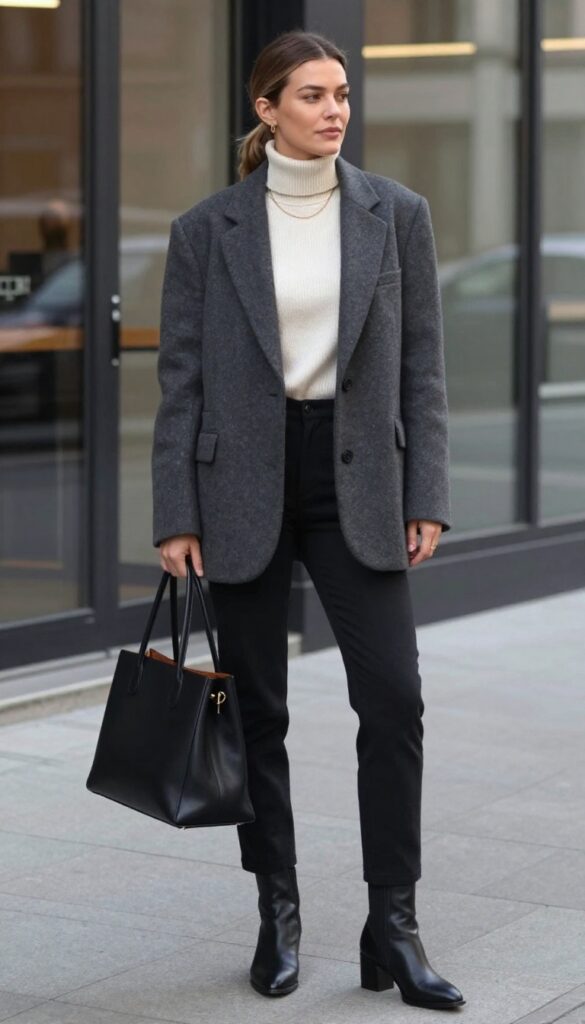4. Oversized Blazer and Heeled Boots