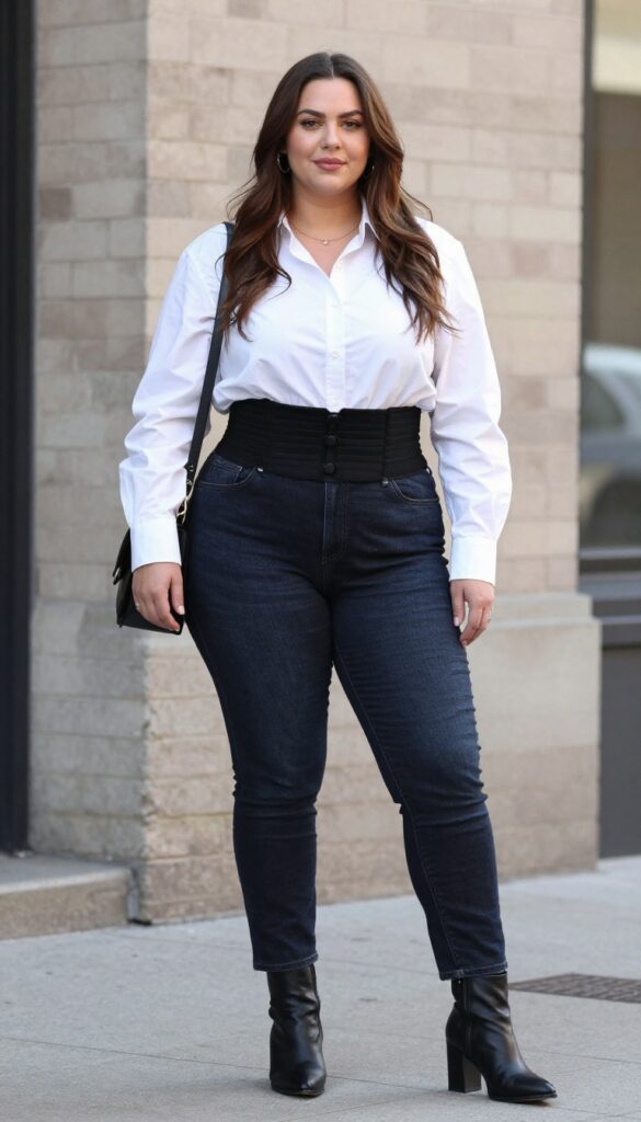 8. Corset Belt Over a Button-Down Shirt