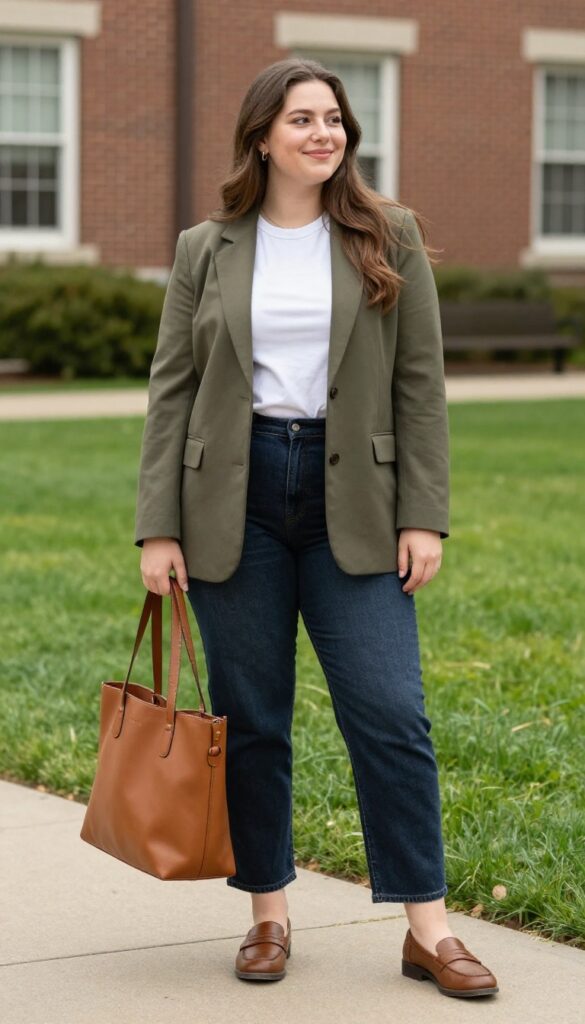 10. Blazer and Straight-Leg Jeans