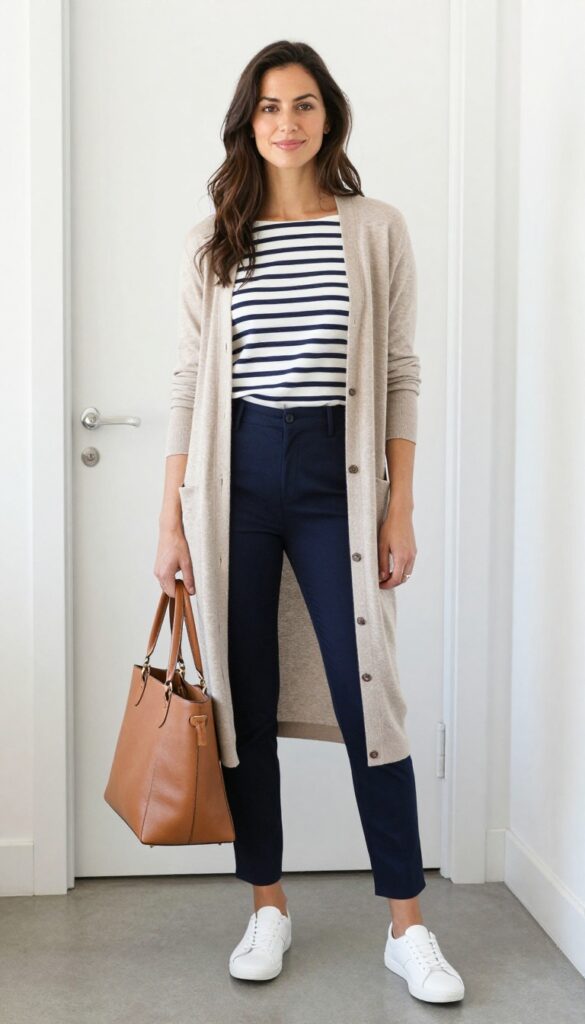 3. Stretch Ponte Pants with a Striped Boatneck Top