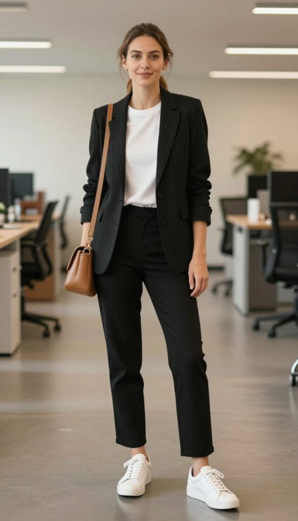 12. Pinstripe Blazer and White Tee