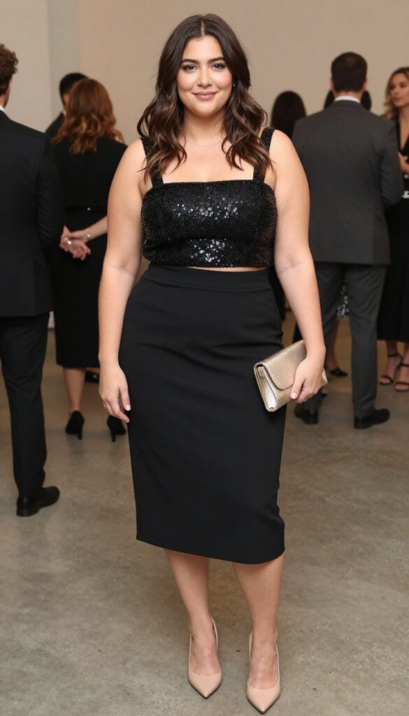 10. Two-Piece Set with Embellished Crop Top and Skirt