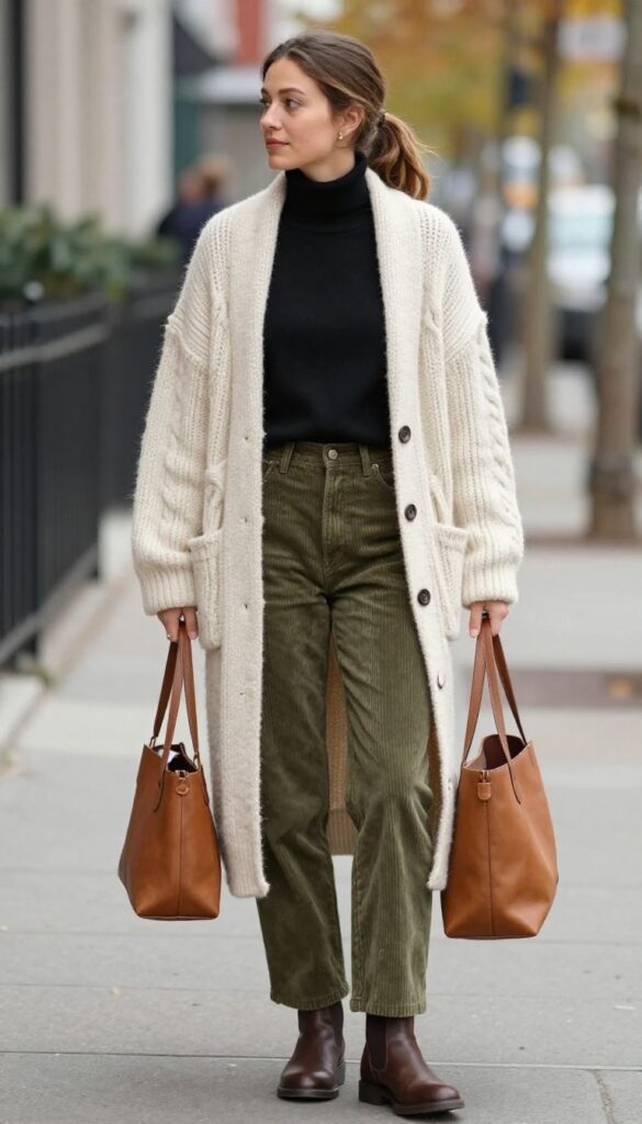 10. Cardigan and Corduroy Pants