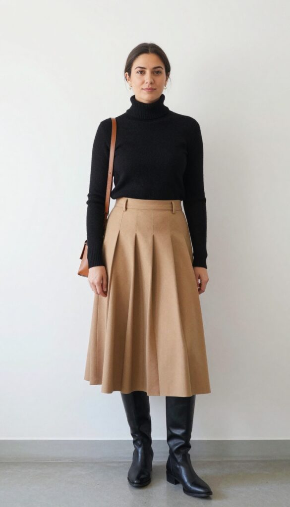 6. Pleated Skirt with a Turtleneck