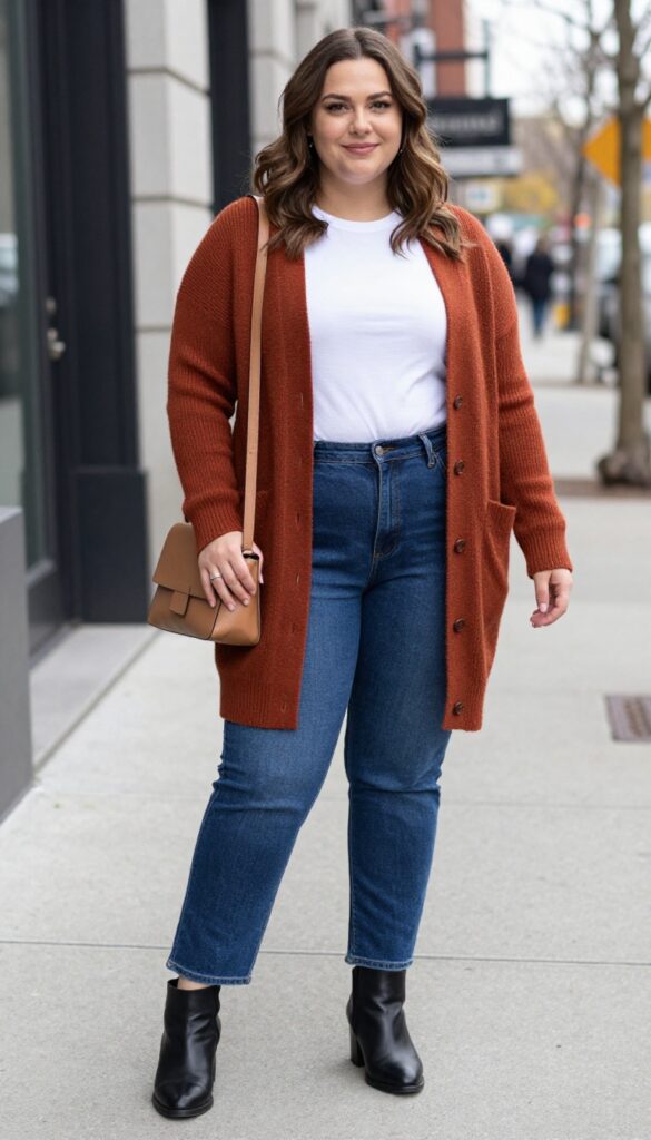 5. Knit Cardigan + Straight-Leg Jeans + Ankle Boots
