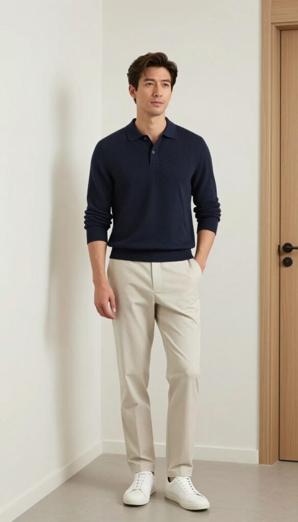 2. The Knit Polo with Tailored Trousers