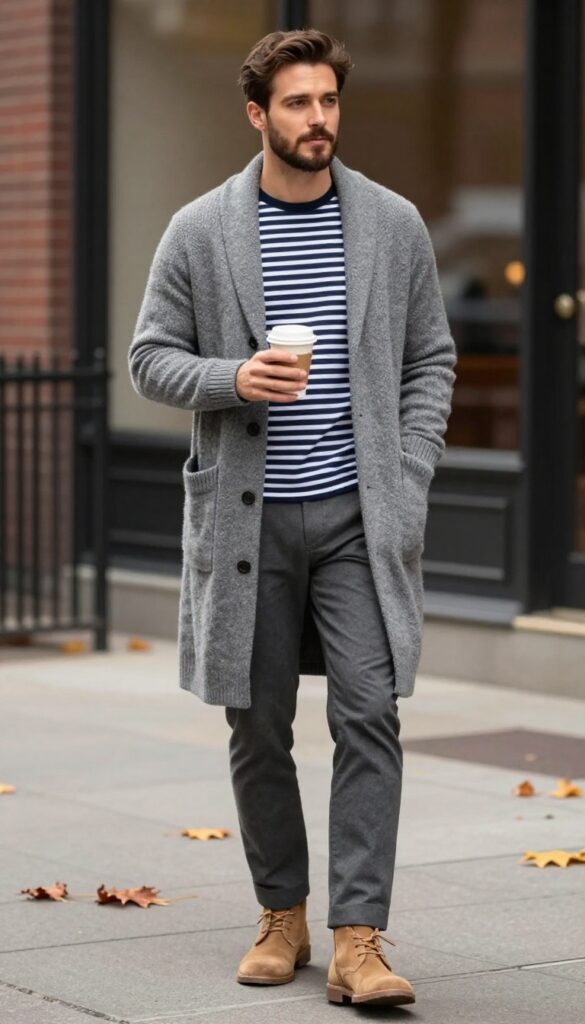 7. Oversized Cardigan with Slim Trousers