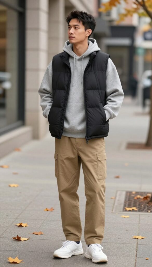 7. Puffer Vest Over a Hoodie