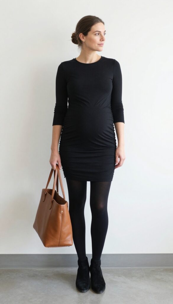 11. Tunic Dress + Opaque Tights + Booties