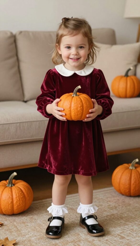 9. Velvet Dress with Lace-Trimmed Socks