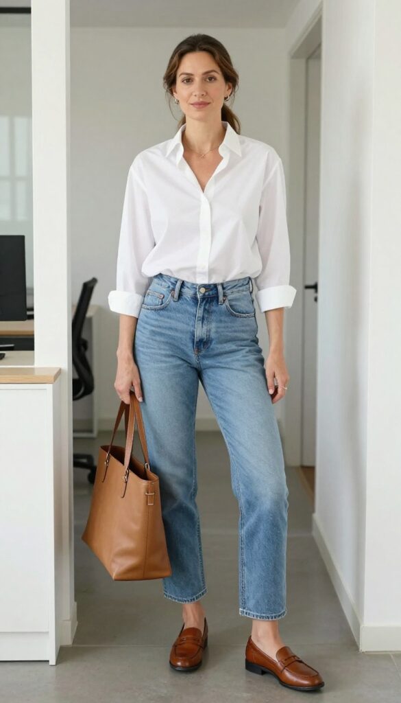 5. Button-Down Shirt and Boyfriend Jeans