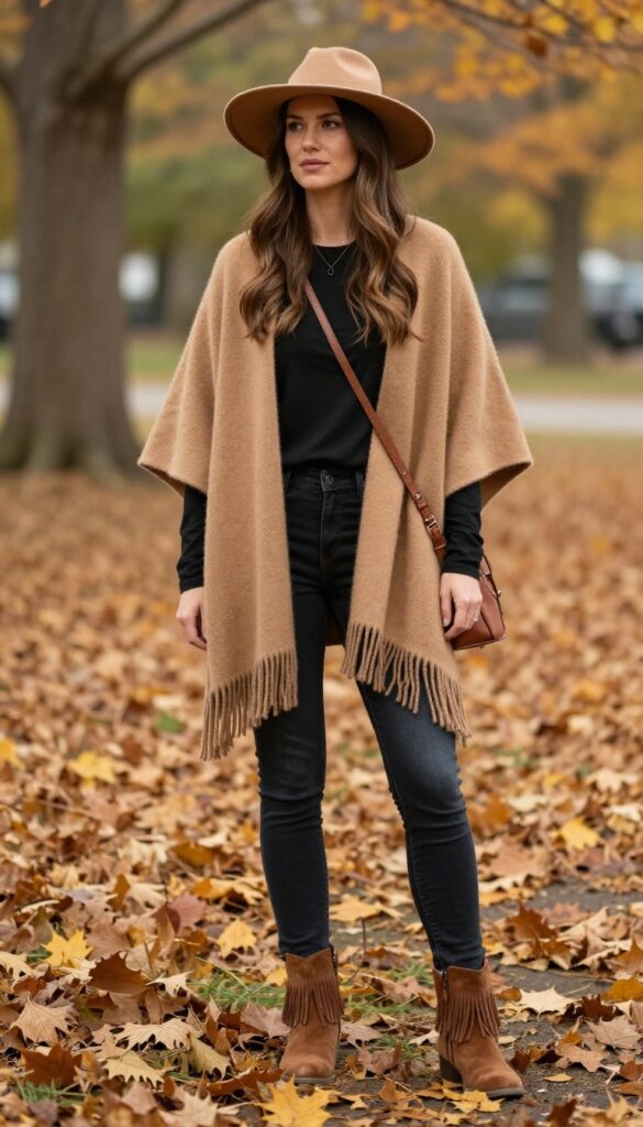 5. Oversized Poncho with Skinny Jeans