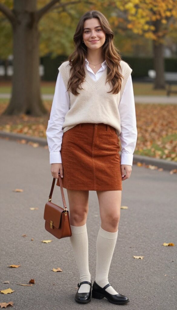 13. Sweater Vest with a White Button-Down and Mini Skirt