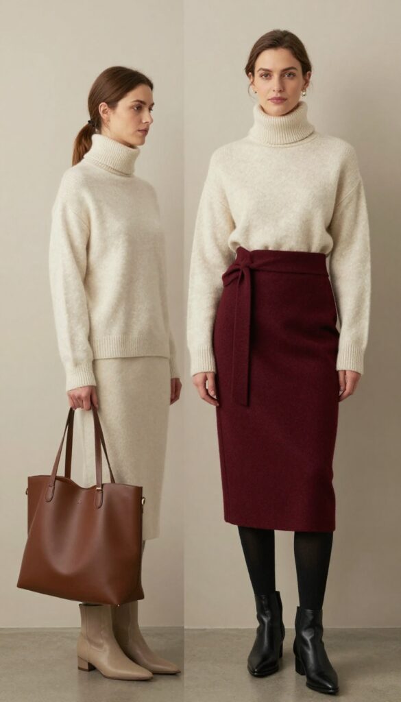 5. Wrap Skirt with a Cashmere Turtleneck