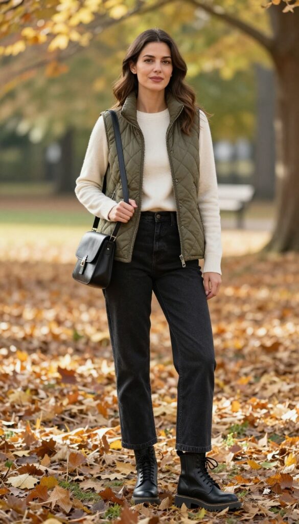9. Vest + Long-Sleeve Tee + Wide-Leg Jeans + Boots