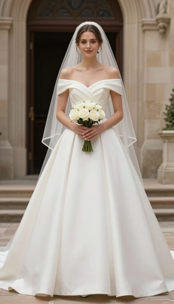 Classic corset with ball gown skirt and cathedral veil
