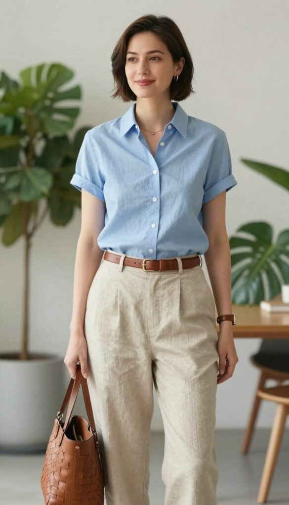 10. Short-Sleeve Button-Down with Linen Trousers