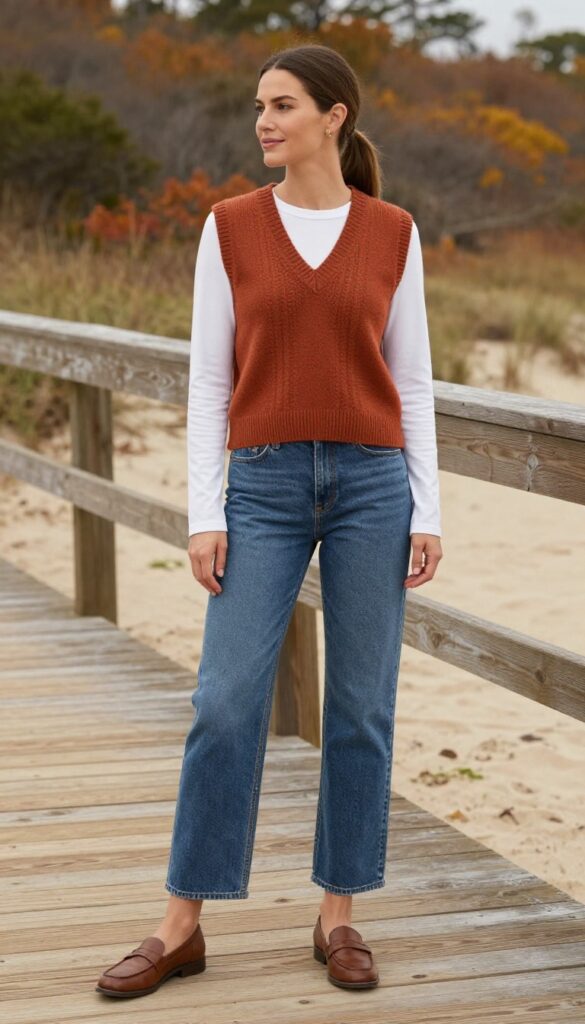 8. Knit Vest and Straight-Leg Jeans