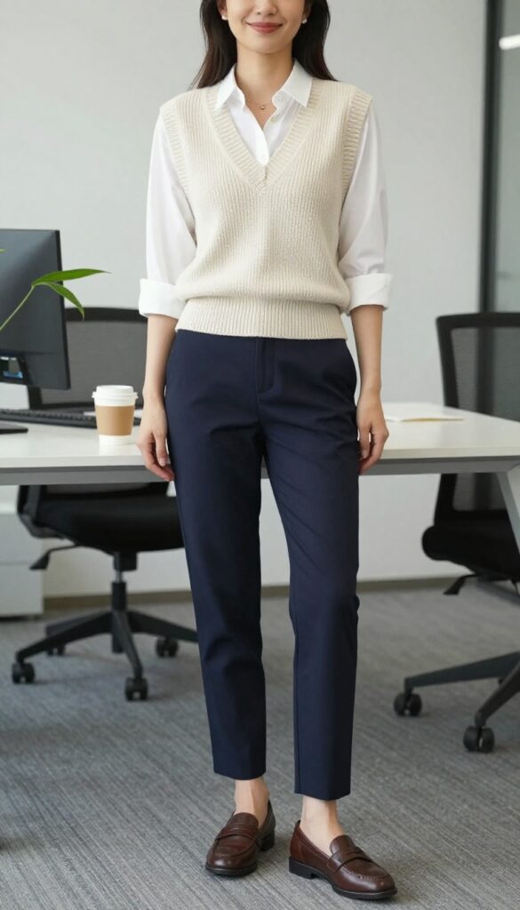 7. Knit Vest with a Button-Down Shirt