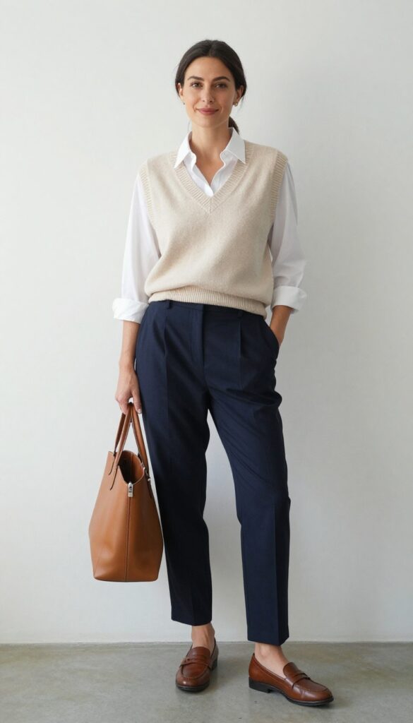 2. Sweater Vest Over a Button-Down