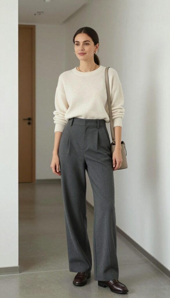 3. The Wide-Leg Trouser and Cashmere Sweater