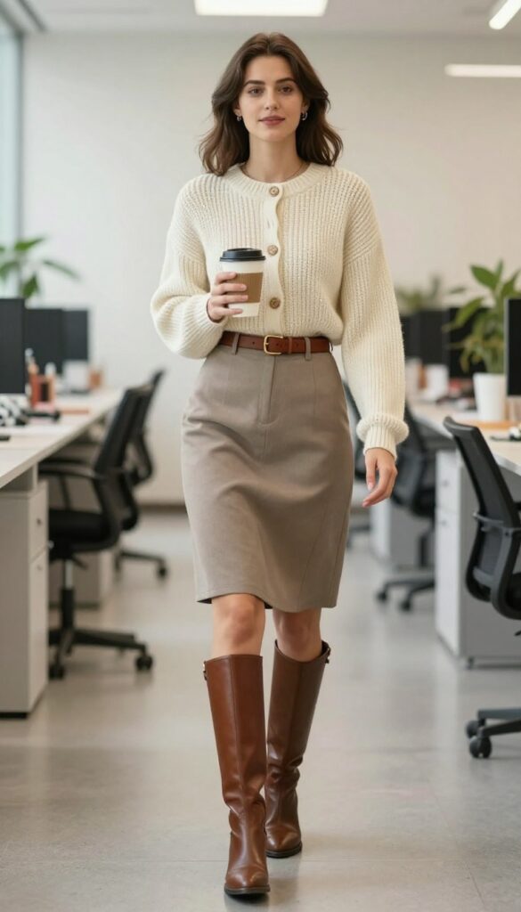 10. Skirt with a Chunky Cardigan and Belt