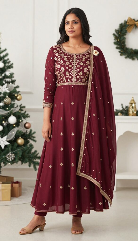 2. Flared Anarkali with Heavy Dupatta