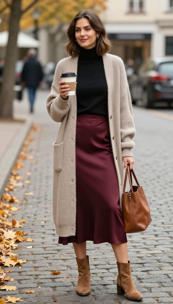 6. Chunky Cardigan with Slip Skirt