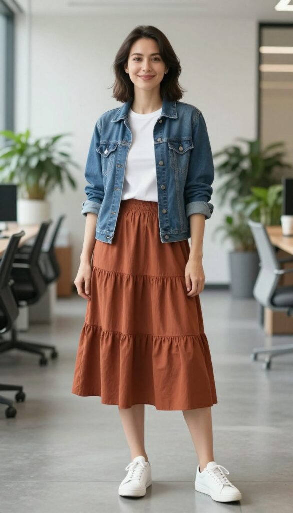 12. Tiered Midi Skirt + Fitted Tee