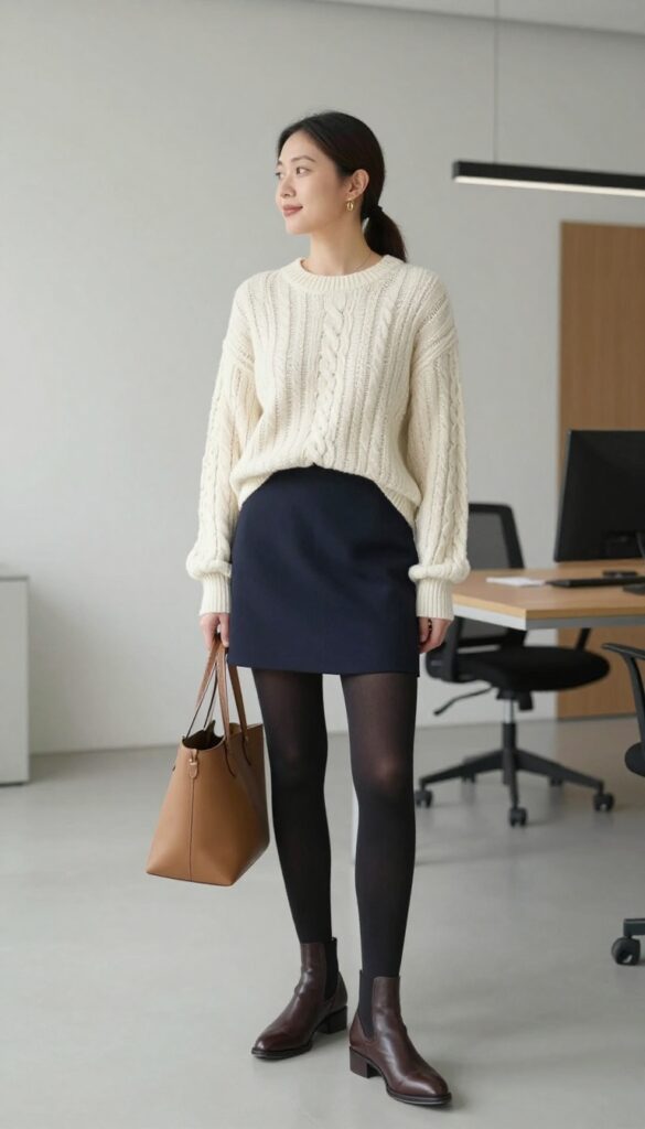 14. Cable-Knit Sweater with A-Line Skirt