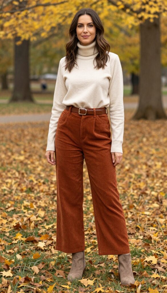 5. Corduroy Pants with a Tucked-In Turtleneck