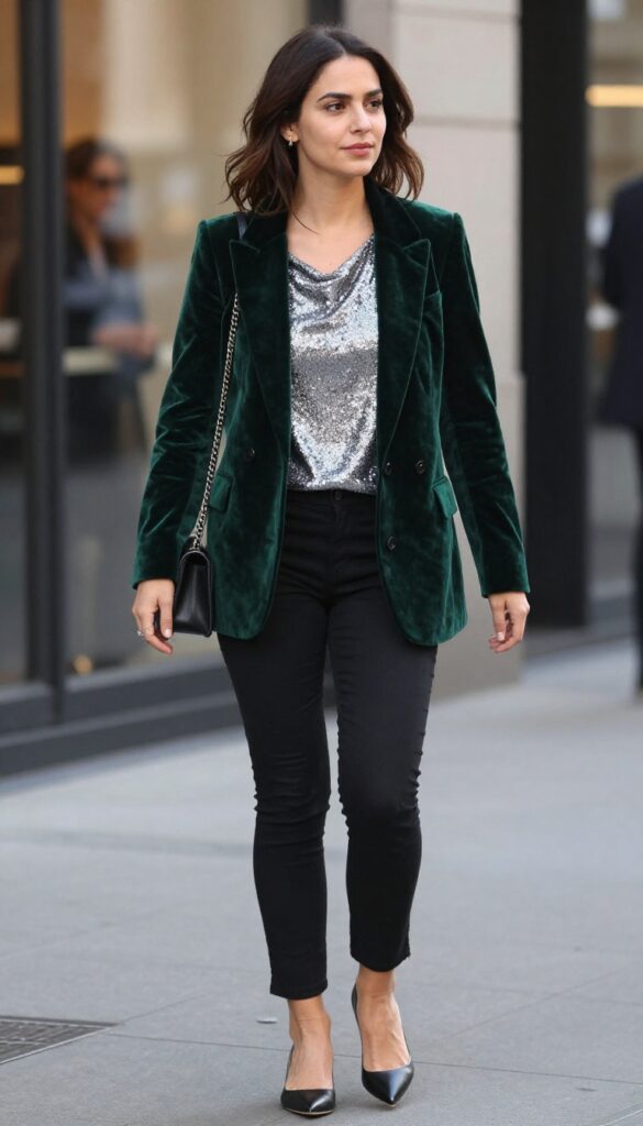5. Sequin Top with Black Cigarette Pants