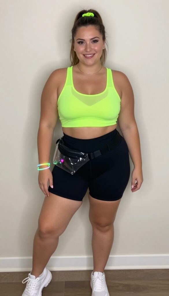 1. Neon Mesh Crop Top with High-Waisted Bike Shorts