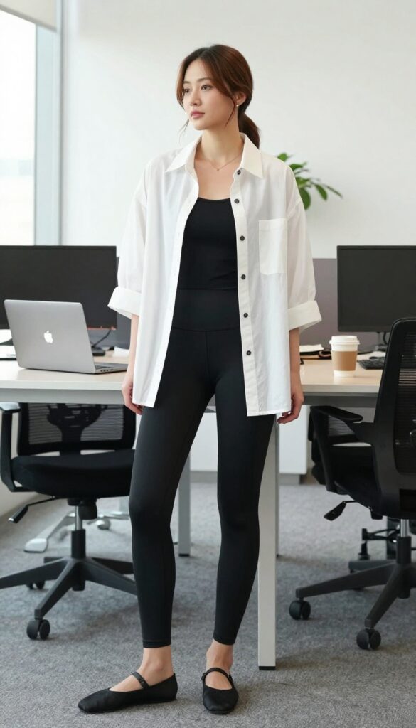 3. The Oversized Button-Down and Leggings