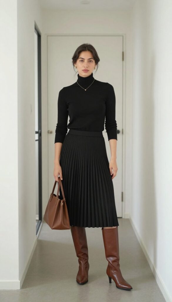8. The Turtleneck and Pleated Skirt