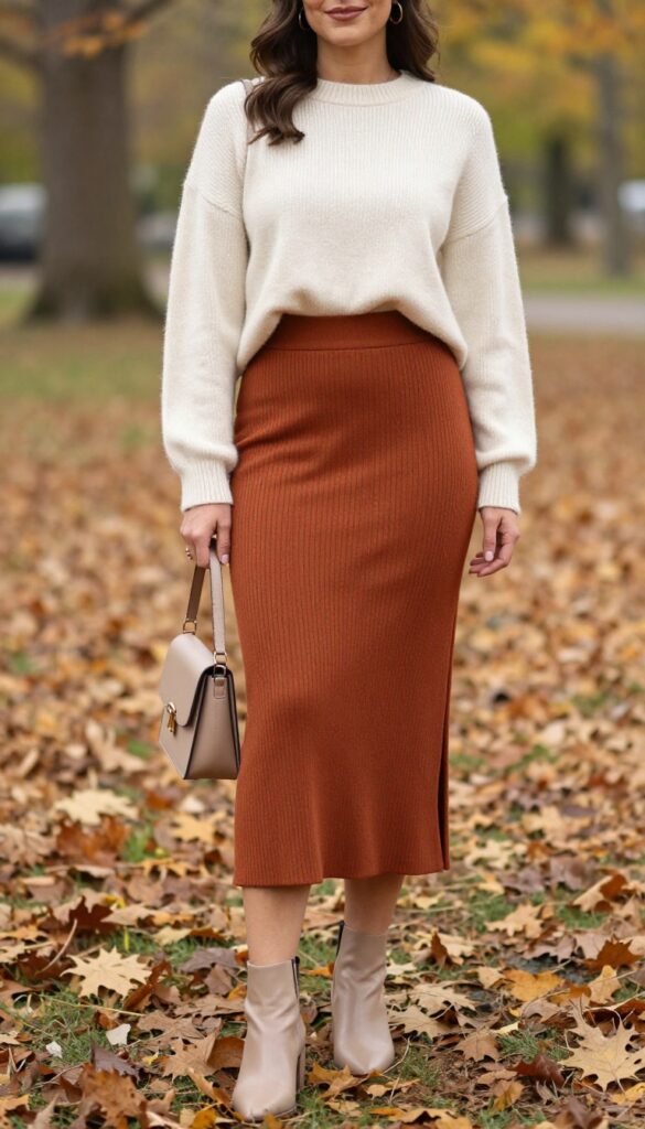 7. Cropped Sweater + High-Waist Maxi Skirt + Block Heels