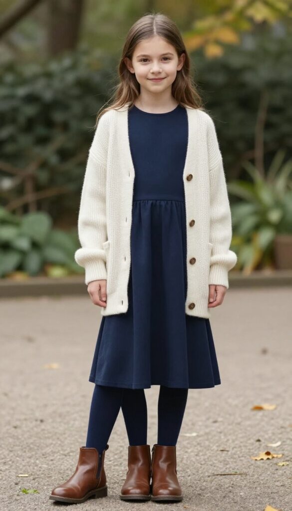 10. Cardigan Over a Dress with Tights