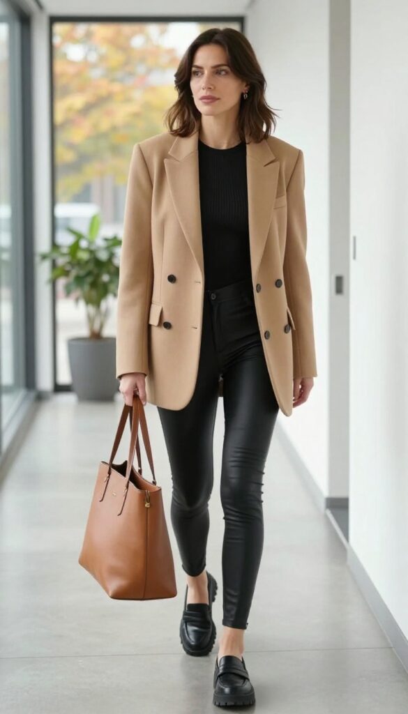 13. Oversized Blazer + Bodysuit + Leather Leggings