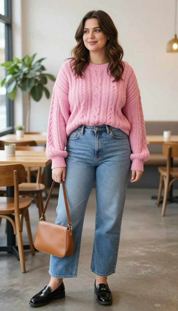 2. Oversized Sweater + Wide-Leg Jeans + Loafers