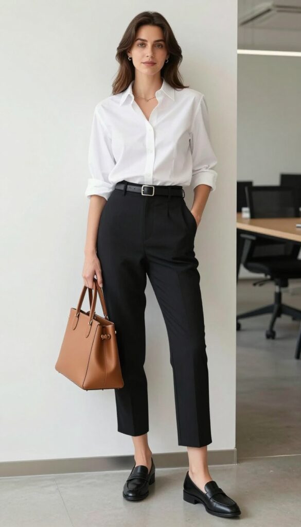 3. The Classic Button-Down with Cropped Trousers