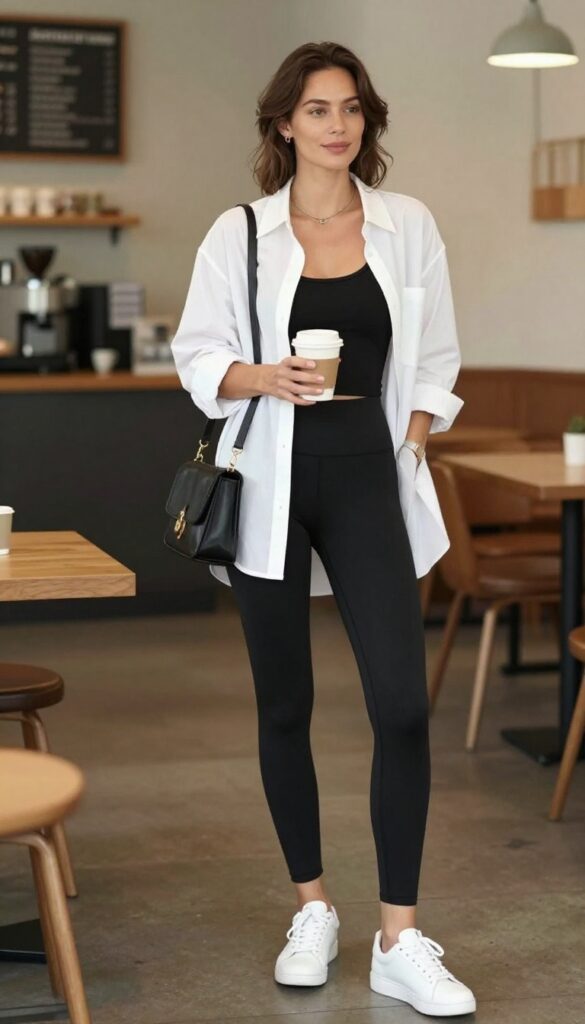 4. Oversized Button-Down and Leggings