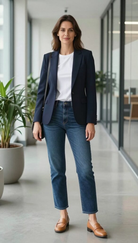 1. Classic Blazer and Straight-Leg Jeans
