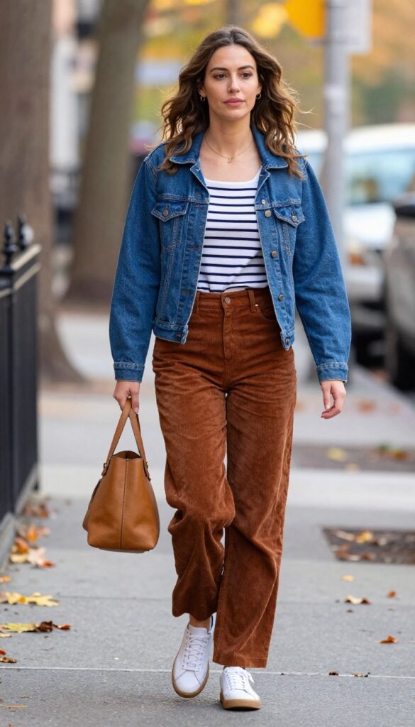 5. Denim Jacket with Corduroy Pants